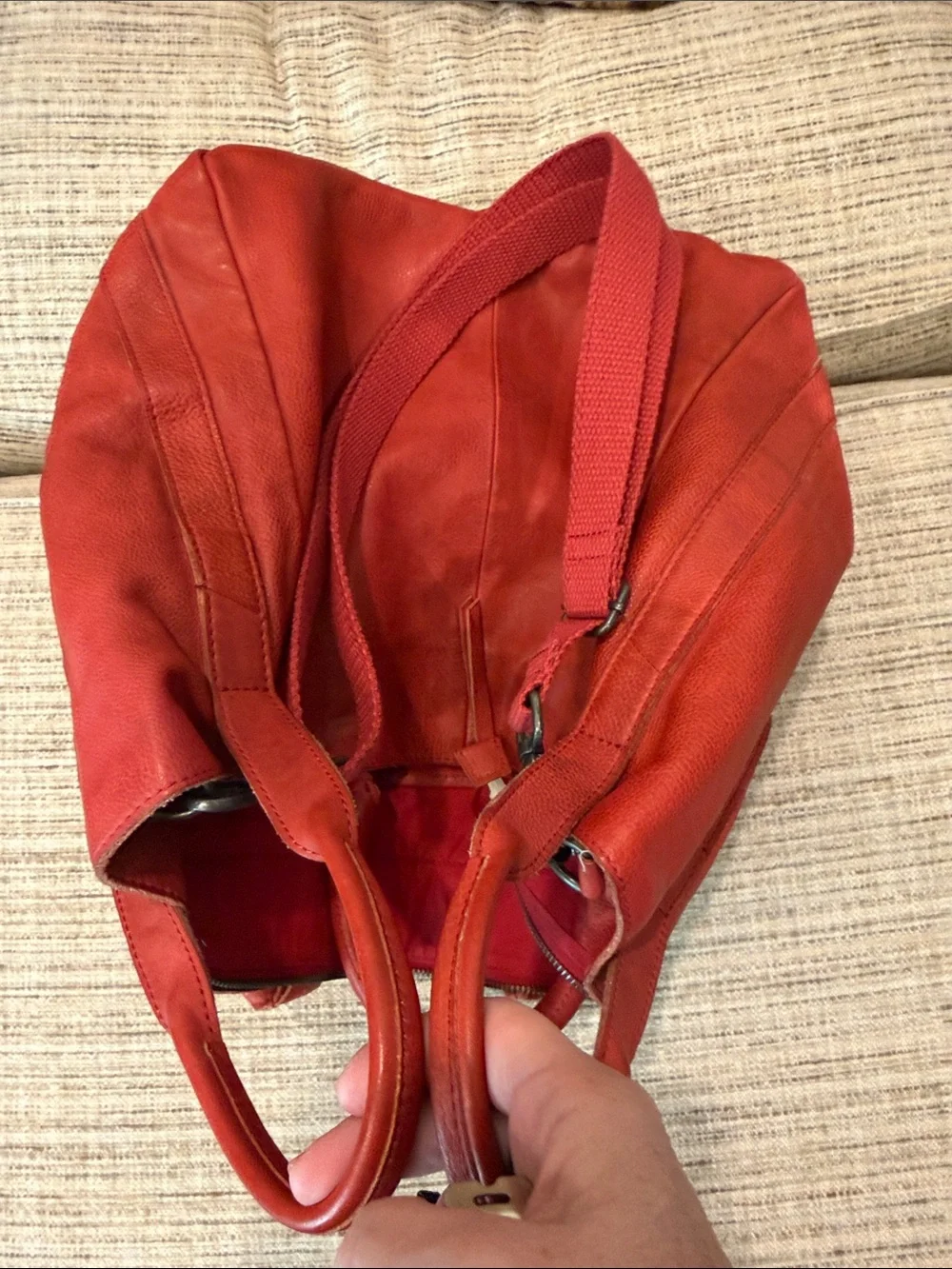 Women’s Free People Red Leather Distressed Shoulder Bag - Stylish Everyday Tote